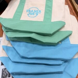 Trader Joe's Mini Canvas Tote Bag - Cream with Mint Accents